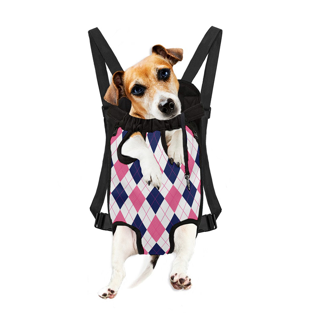 White Blue And Pink Argyle Pattern Print Pet Carrier Backpack