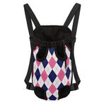 White Blue And Pink Argyle Pattern Print Pet Carrier Backpack