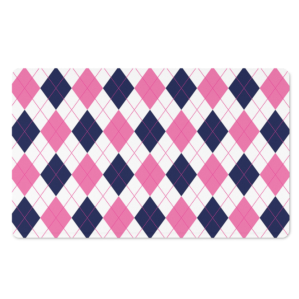 White Blue And Pink Argyle Pattern Print Polyester Doormat