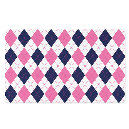White Blue And Pink Argyle Pattern Print Polyester Doormat