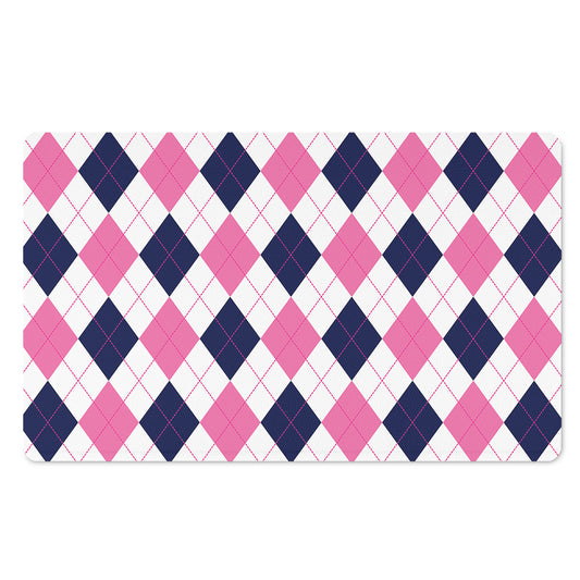 White Blue And Pink Argyle Pattern Print Polyester Doormat