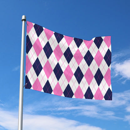 White Blue And Pink Argyle Pattern Print Polyester Flag