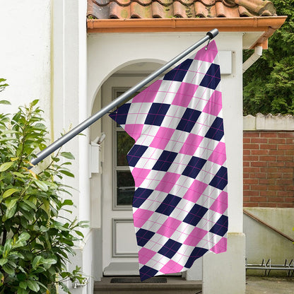 White Blue And Pink Argyle Pattern Print Polyester Flag