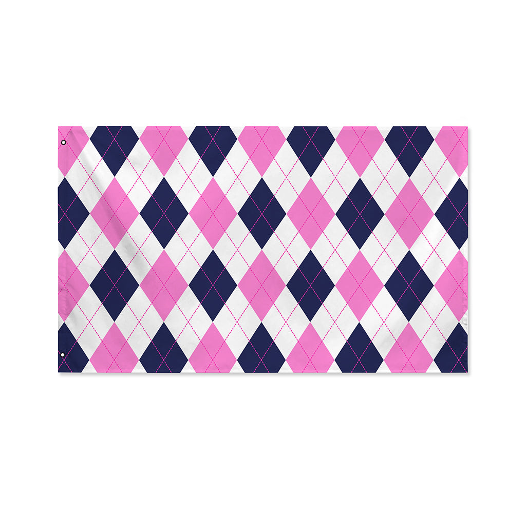 White Blue And Pink Argyle Pattern Print Polyester Flag