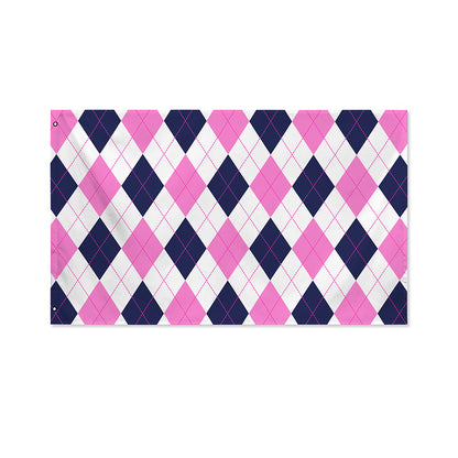 White Blue And Pink Argyle Pattern Print Polyester Flag