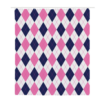 White Blue And Pink Argyle Pattern Print Polyester Shower Curtain