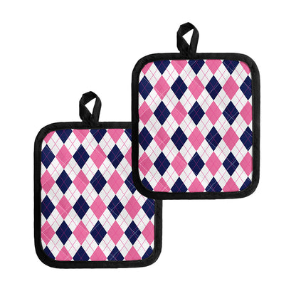 White Blue And Pink Argyle Pattern Print Pot Holders