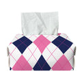 White Blue And Pink Argyle Pattern Print Rectangle Tissue Box Cover