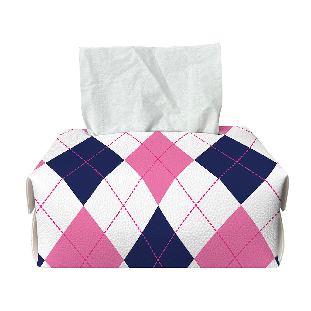 White Blue And Pink Argyle Pattern Print Rectangle Tissue Box Cover