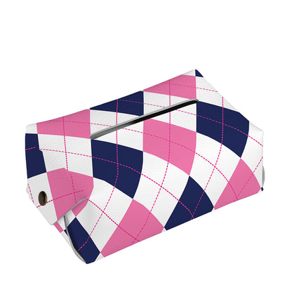White Blue And Pink Argyle Pattern Print Rectangle Tissue Box Cover