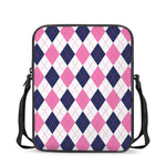 White Blue And Pink Argyle Pattern Print Rectangular Crossbody Bag