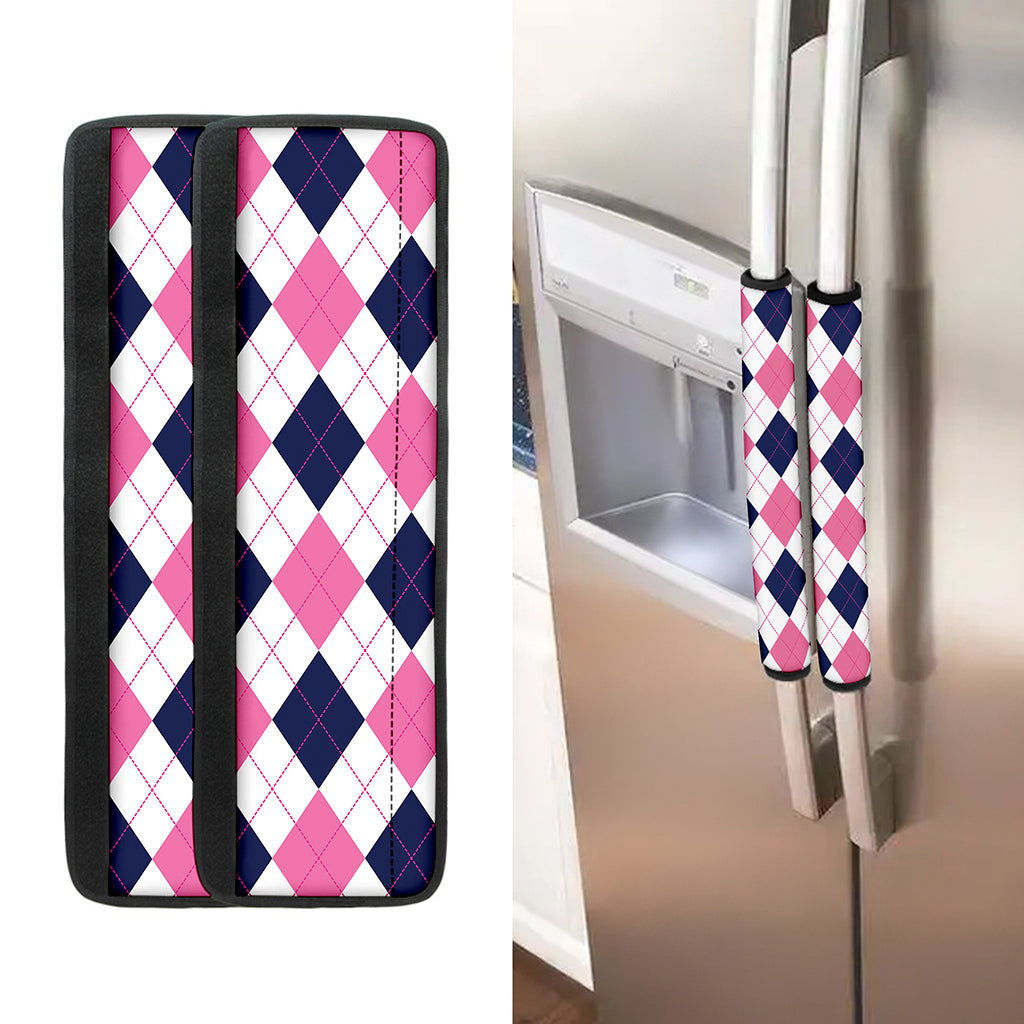 White Blue And Pink Argyle Pattern Print Refrigerator Handle Covers