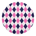 White Blue And Pink Argyle Pattern Print Round Blanket