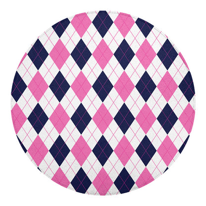 White Blue And Pink Argyle Pattern Print Round Blanket