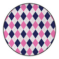 White Blue And Pink Argyle Pattern Print Round Floor Mat