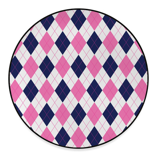 White Blue And Pink Argyle Pattern Print Round Floor Mat