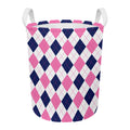 White Blue And Pink Argyle Pattern Print Round Laundry Basket