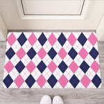 White Blue And Pink Argyle Pattern Print Rubber Doormat