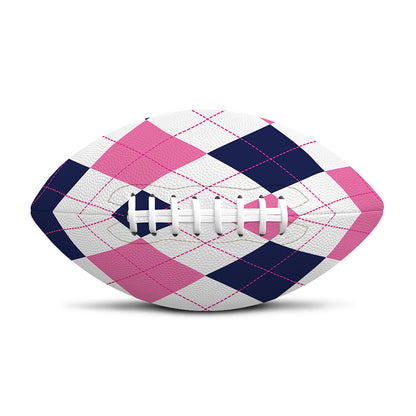 White Blue And Pink Argyle Pattern Print Rugby Ball