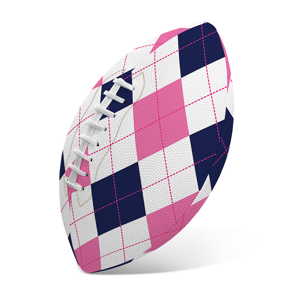 White Blue And Pink Argyle Pattern Print Rugby Ball