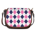 White Blue And Pink Argyle Pattern Print Saddle Bag