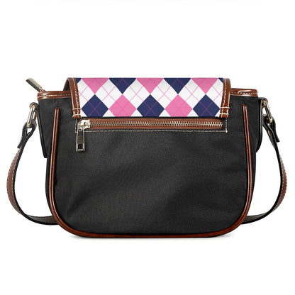 White Blue And Pink Argyle Pattern Print Saddle Bag