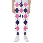 White Blue And Pink Argyle Pattern Print Scuba Joggers