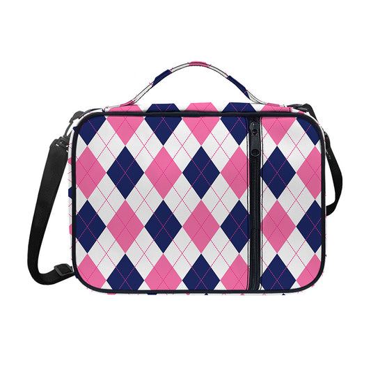 White Blue And Pink Argyle Pattern Print Shoulder Strap Bible Bag