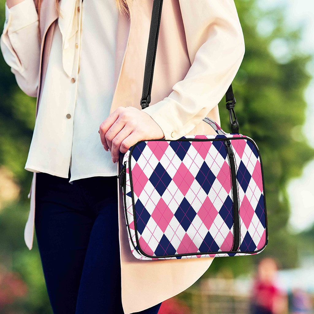 White Blue And Pink Argyle Pattern Print Shoulder Strap Bible Bag