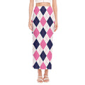 White Blue And Pink Argyle Pattern Print Side Slit Maxi Skirt