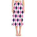 White Blue And Pink Argyle Pattern Print Side Slit Midi Skirt