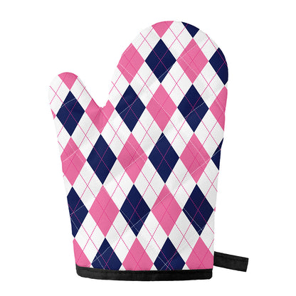 White Blue And Pink Argyle Pattern Print Single Oven Mitt