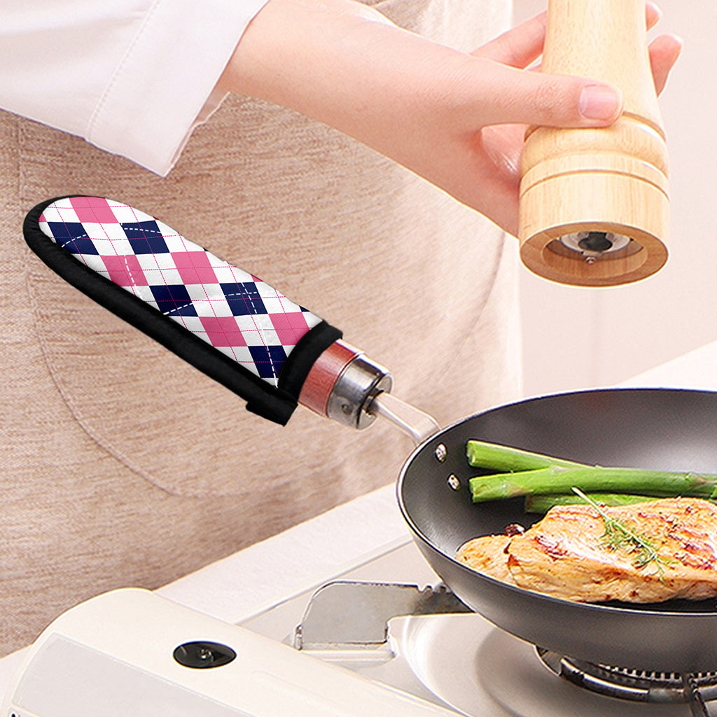 White Blue And Pink Argyle Pattern Print Skillet Handle Cover