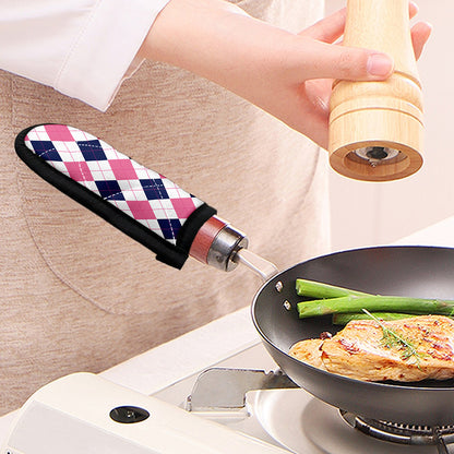 White Blue And Pink Argyle Pattern Print Skillet Handle Cover