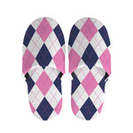 White Blue And Pink Argyle Pattern Print Slippers