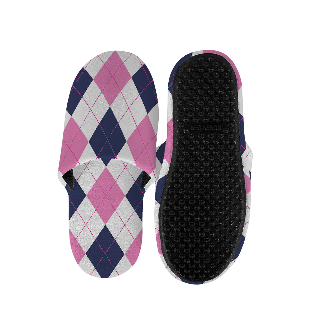 White Blue And Pink Argyle Pattern Print Slippers