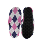 White Blue And Pink Argyle Pattern Print Slippers