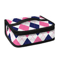 White Blue And Pink Argyle Pattern Print Small Lunch Bag