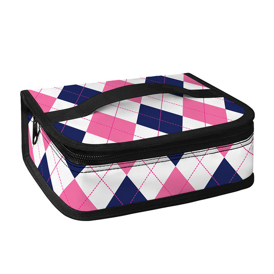 White Blue And Pink Argyle Pattern Print Small Lunch Bag
