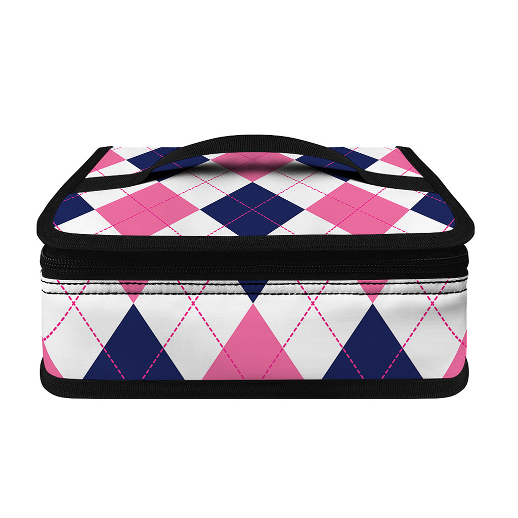 White Blue And Pink Argyle Pattern Print Small Lunch Bag