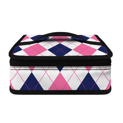White Blue And Pink Argyle Pattern Print Small Lunch Bag