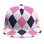 White Blue And Pink Argyle Pattern Print Snapback Cap