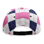 White Blue And Pink Argyle Pattern Print Snapback Cap