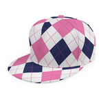 White Blue And Pink Argyle Pattern Print Snapback Cap