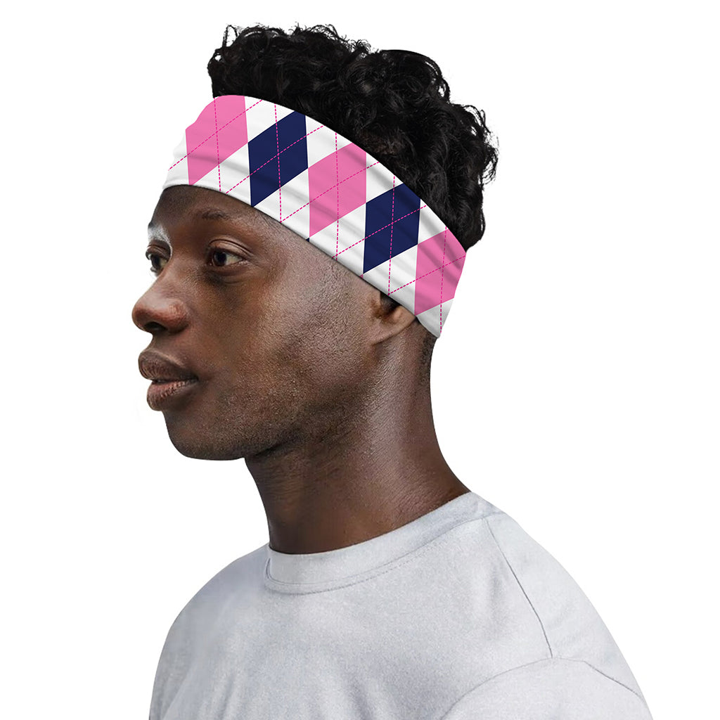 White Blue And Pink Argyle Pattern Print Sports Headband