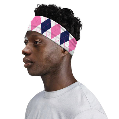 White Blue And Pink Argyle Pattern Print Sports Headband