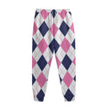 White Blue And Pink Argyle Pattern Print Sweatpants