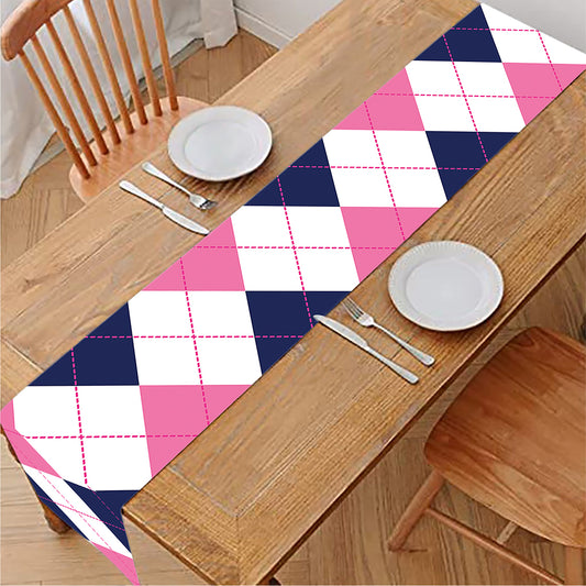 White Blue And Pink Argyle Pattern Print Table Runner