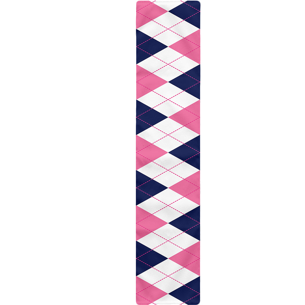 White Blue And Pink Argyle Pattern Print Table Runner