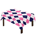 White Blue And Pink Argyle Pattern Print Tablecloth